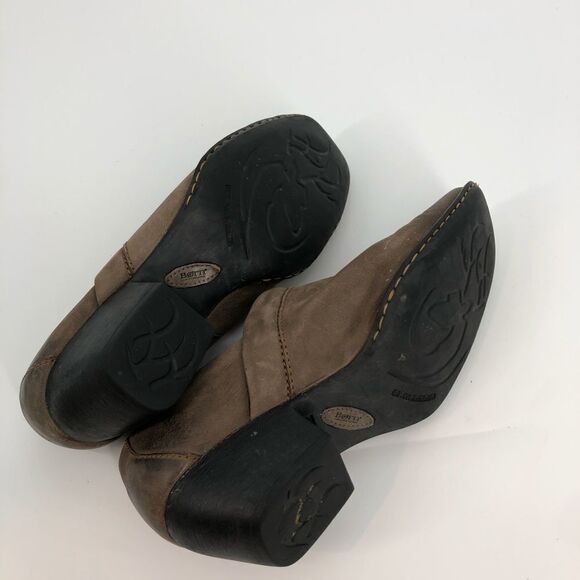 BORN Taupe Distressed Leather Square Toe Heeled Clog Mule - Picture 10 of 12